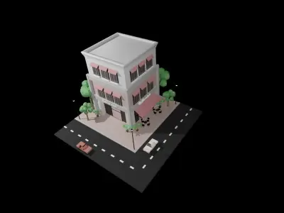 Low Poly Coffee Shop Low-poly 3D model