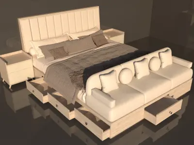 LuxeMorph Grand Bed -Luxury Transformable Bed with Sofa -Storage 3D model