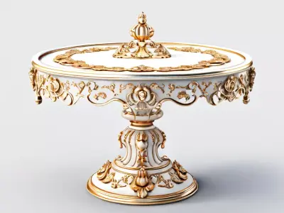Luxury Rococo Round Table with Gold Accents Low-poly 3D model