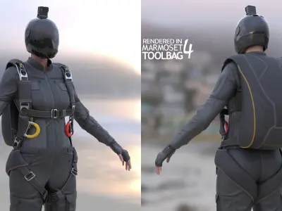 Woman in Skydiving Suit - Modular - Rigged Low-poly 3D model