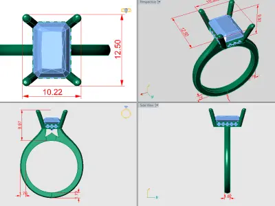 Simple emerald cut solitaire 3D print model
