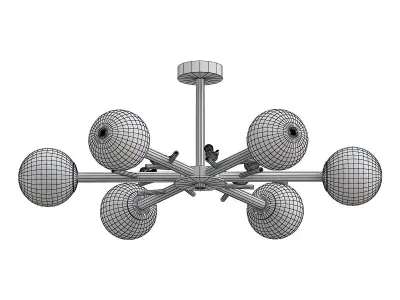 finch chandelier with six balls and wooden rods 3D model