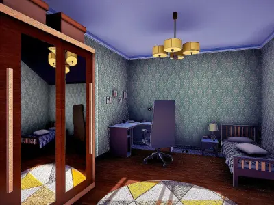 Realistic House Interior and Exterior Low-poly 3D model