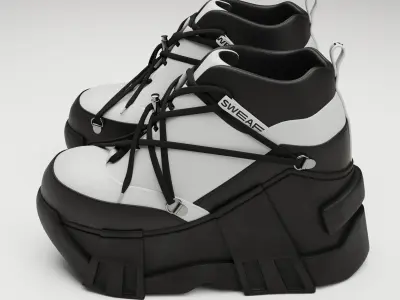 Sneakers Swear on platform Black Low-poly 3D model