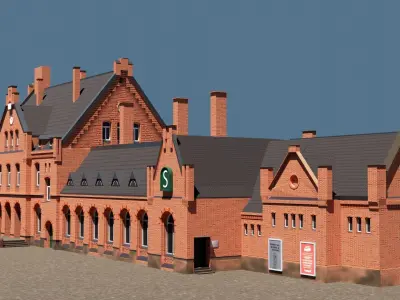 low poly railway station 3d model Low-poly 3D model
