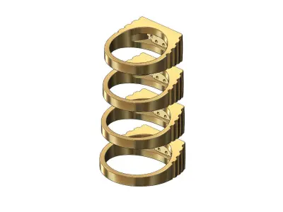 Undulated diamond cluster rectangular top ring US sizes 6to9 3D print model