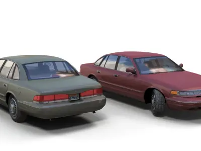 American 90s generic sedan  Low-poly 3D model
