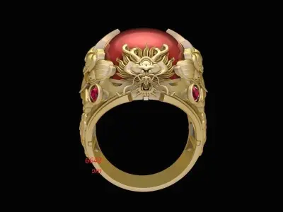 Luxury Dragon Red Gemstone Ring for Men 3D Model  215 3D print model
