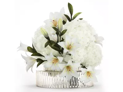 Festive bouquet in a glass vase with white hydrangea lilies 602 3D model