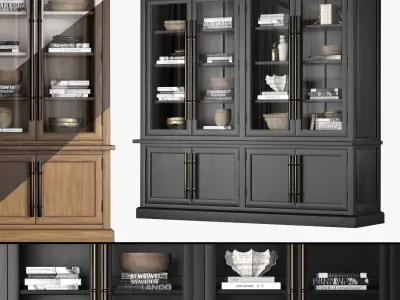 Bookcases display cabinet with glass doors 3D Model Collection