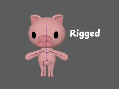 Little Pig Animated Cute 3D Models For Games And Animations Low-poly 3D model