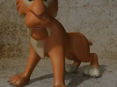 Cartoon Sabertooth Tiger RIGGED Low-poly 3D model