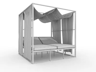 Poolside Cabana 05 with Animated Curtain Blowing in the Wind 3D model
