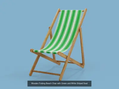 Three wooden folding beach chairs with striped seats 3D Model Collection