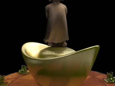 Chinese display stand with monk kid  3D model