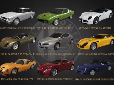 9 models of  Alfa-Romeo cars 3D Model Pack