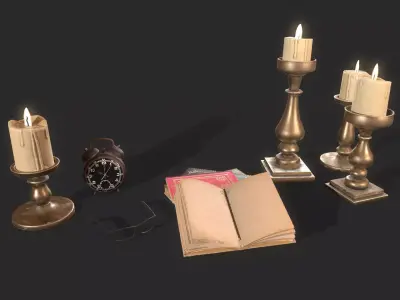 Old Desk Decorative Set Low-poly 3D model