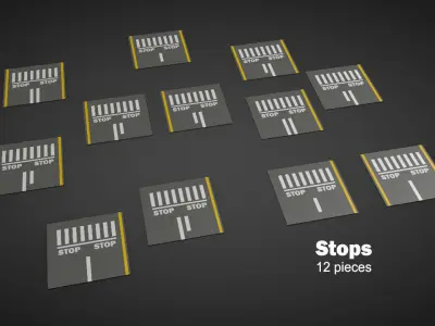 Road Patterns with Markers Low-poly 3D model