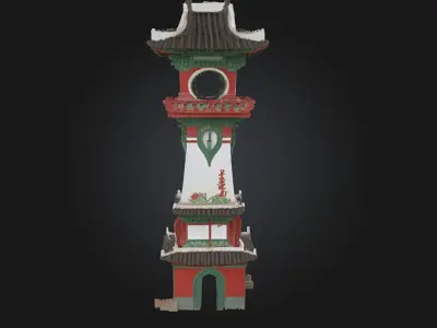 Pagoda Clock Tower  Eastern Elegance Meets Timeless Design 3D model