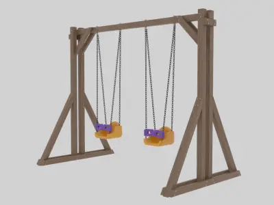 Playground Wooden Double Swing - 01 3D model