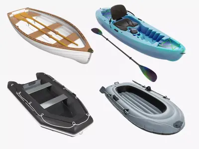 Inflatable Boat Kayak Rowing 3D Model Pack
