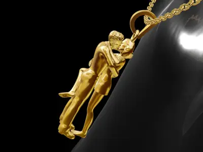 Long Kiss Gold Pendant Jewelry 3D print model