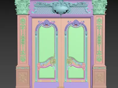 Royal style gold plated classic door B 3D model