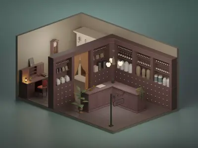 Apothecary pendulum clock Low-poly 3D model