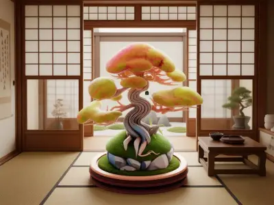 Fantasy Bonsai Tree Surreal Pot Swirling Plant 3D Low-poly 3D model