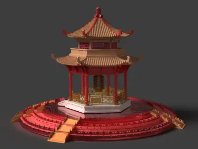 Chinese ancient pavilion   Low-poly 3D model