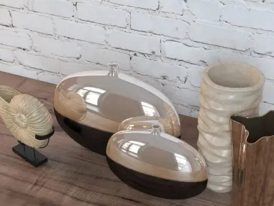 Beige Decorative Vases Set 3D model