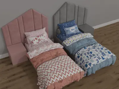 Single Beds 01 GIRLS and BOY 3D model