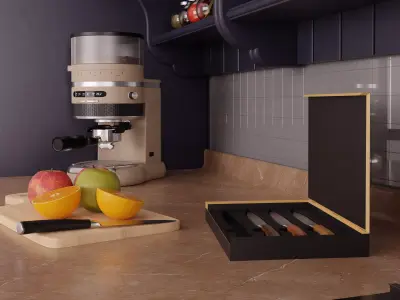 Kitchen Knife Set with Elegant Box  Realistic 3D Model 3D model