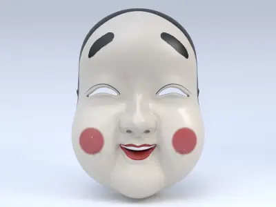 Japanese Okame - Otafuku Noh mask Low-poly 3D model