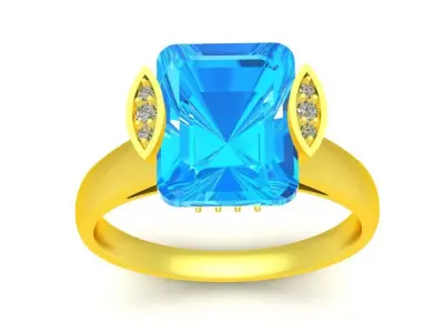 Luxury Square Cut Blue Gemstone Ring with Accent Stones 125a 3D print model