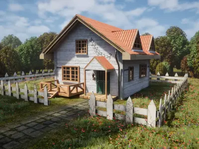 Wooden Cottage Garden House PBR Textured 3D Model Free low-poly 3D model