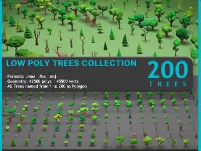 Low Poly Trees Mega Pack - 200 Trees Free low-poly 3D model