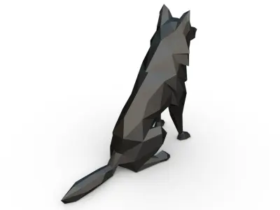 chien loup low poly 3D print model