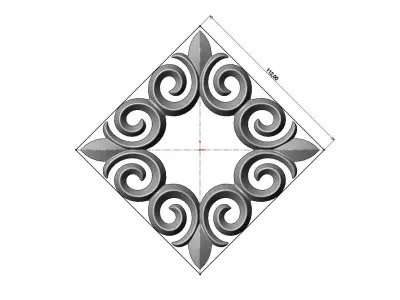 Square floral decoration element relief 3D print model