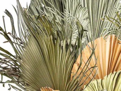 bouquet of dried flowers vase glass palm leaf branch 305 3D model