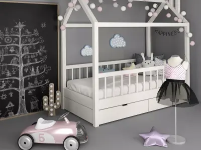 Bed - house with accessories for children 3D model