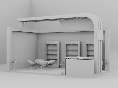 Compact 2 side open exhibition booth with curved fascia 3D model