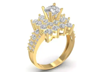 Luxury Flower Cluster Diamond Ring for Women 1472 3D print model