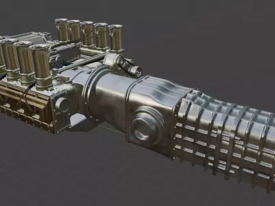 Vintage Race Car Engine With Gearbox 3D model