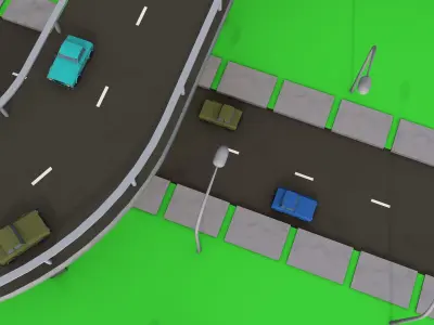 Highway Road and Bridge with Cars Low-poly 3D model