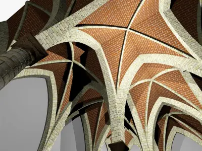 Vaulting 5-4  Gothic 750m spcd  with thin arches and thick curbs Low-poly 3D model