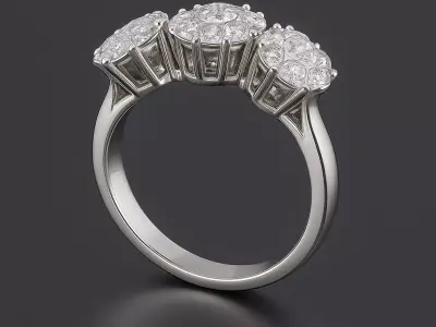 3D White Gold Diamond Ring Flower Cluster Engagement Ring  3D print model