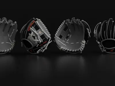 4 Baseball Gloves 3D model