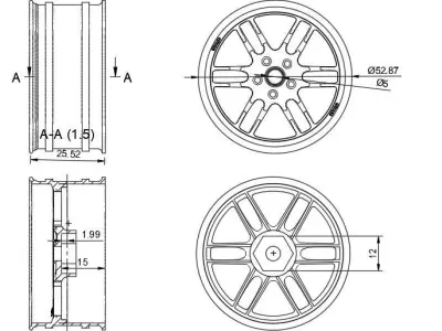 52mm RC 12MM HEX Wheels Enkei RPF1 with and without tires 3D print model