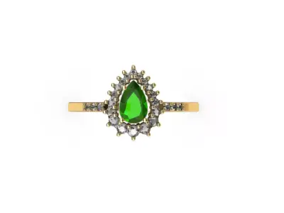 Emerald Drop Ring with Diamonds 3D printing  Anel Esmeralda 3D print model